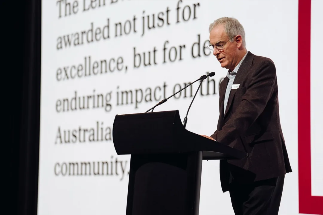 Speaker on stage at a corporate event, Sydney, The M1 Group